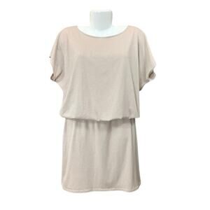 Blu Sage Women's Shimmering Nude Blouson Dolman Sleeve Mini Dress Feminine SZ M